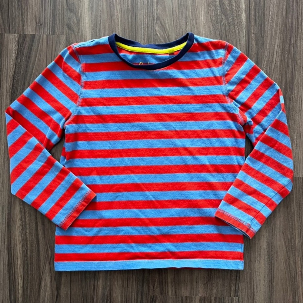 Boden Cotton Striped Crew Neck Long Sleeve Tee Blue Red Stripes‎ size 8-9Y 134cm